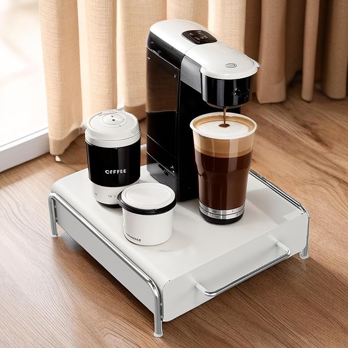 K Cup Holder Drawer, Compatible with K-Cups, 30 Pods Capacity, K Pod Drawer Organizer for Countertop, Coffee Machine Base, Easy Installation (White)