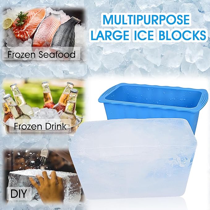 Haldane 6PCLarge Ice Cube Molds 38LB Ice Bath Water Chiller Giant Ice Block Molds Silicone Ice Block Maker For Home, Thicker Big Ice Cube Tray Reusable Athletes Cold Plunge Accessories,Blue+Orange