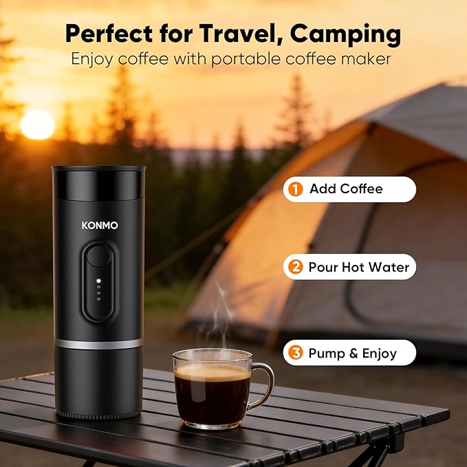 Portable Espresso Maker for Travel, Manual Espresso Machine Compatible with Capsules & Ground Coffee, 15 Bar Hand Pressure, Mini Coffee Maker for Camping Office