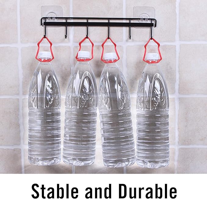 Rainmae 2 Pack Wall Hooks Rack Rail, Space Saving Wall Hanger No Drilling with 6 Hooks for Bathroom, Bedroom, Closet, Stainless Kitchen Tools for Hanging Knives, Spoon