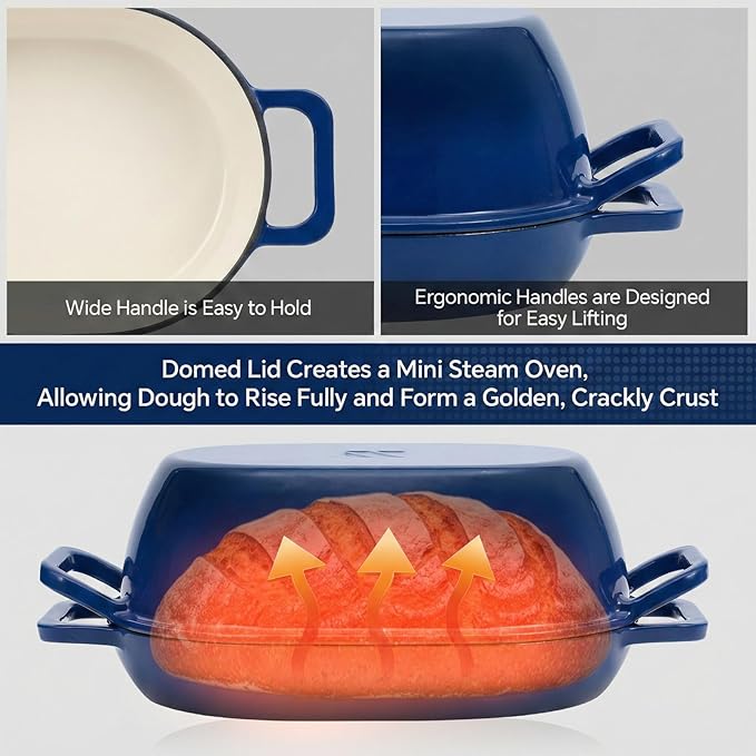 Northriver Casting Enameled Cast Iron Oval Dutch Oven for Bread Baking,12"x8" Bread Pot with Lid,Ideal for Sourdough, Artisan Loaves & Family Meals,5 Qt