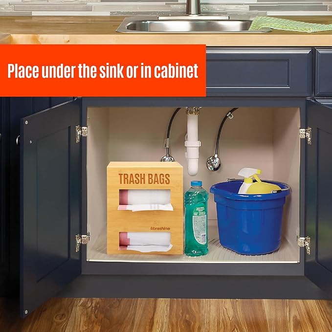 Extra Large Bamboo 2-in-1 Trash Bag Dispenser & Roll Holder – Fits Costco Kirkland & Members Mark Jumbo Rolls, Wall/Under-Sink/Cabinet Mountable, Dual-Slot Storage for 2 Rolls