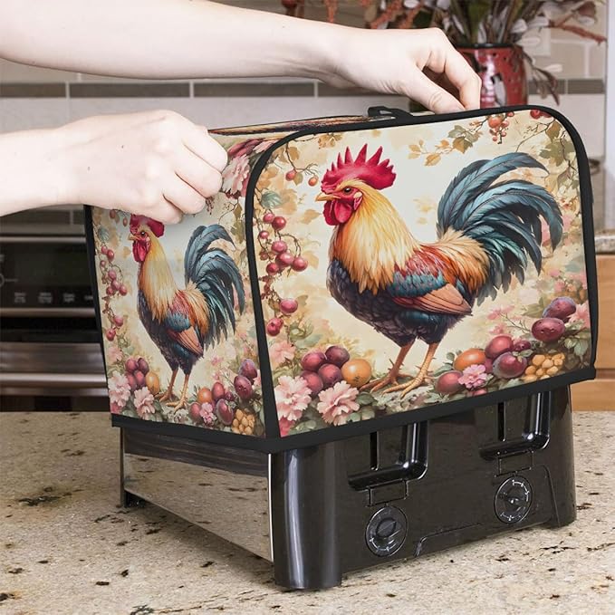 Rooster Flower Animal Toaster Cover 2 Slice Dust and Fingerprint Protection Toaster Bread Maker Covers Washable Kitchen Small Appliance Covers for Kitchen Accessories Decor Bakeware Women Gift