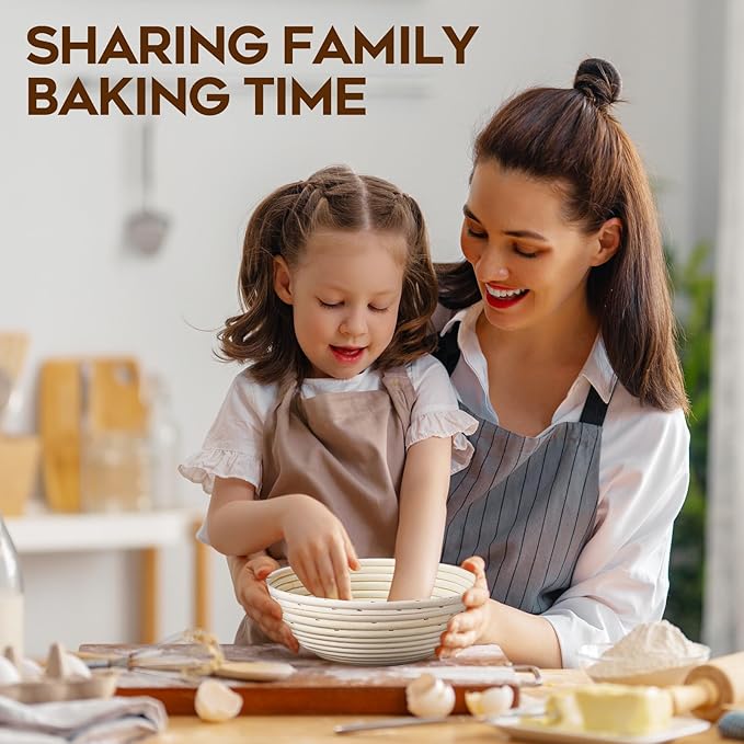Dimpola Banneton Proofing Basket for Sourdough Bread, Handmade & Natural Rattan - Round Dough Rising Basket for Baking - Perfect for Artisan Breads (Round of 2 Gift Set)