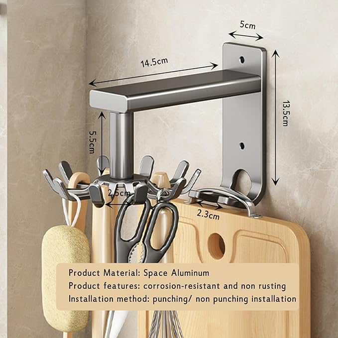 Kitchen Utensil Hanger Multifunctional Rotatable Utensil Hooks Kitchen Utensil Rack Hanging Utensil Holder for Kitchen Utensil Holder Wall Mount Utensil Holder,Grey