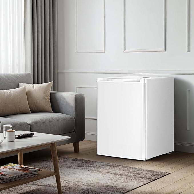 Antarctic Star 2.6 Cu.Ft.Compact Refrigerator with Freezer, Mini Fridge Single Door with Adjustable Thermostat,Removable Glass Shelves for Apartment,Dorm,Office,Kitchen,WHITE