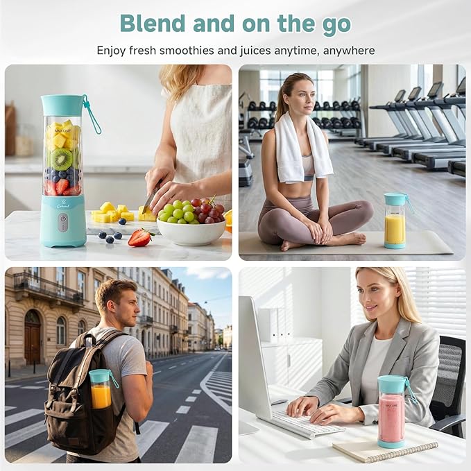 COKUNST Portable Blender, USB C Rechargeable Personal Blender, Small Smoothie & Shake Maker with 6 Blades, Compact Travel Mini Juicer Cup with Extra Lid for Home, Gym, Office, 18oz, Green