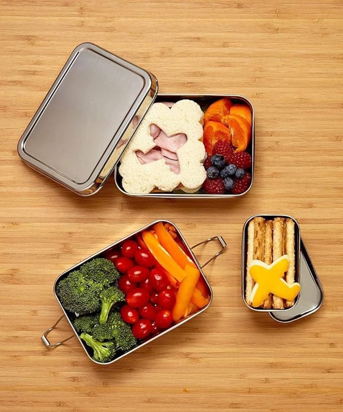 ECOlunchbox Three-in-One Stainless Steel Bento Box (31oz) – 3 Piece Nesting Lunch Container with Snack Pod – Plastic Free, Non Toxic, Dishwasher Safe, Not Leak-Proof