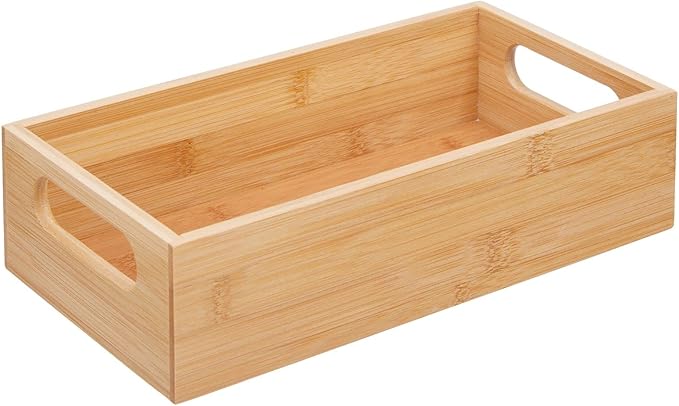 mDesign Bamboo Kitchen Storage Container Bin - Drawer Organizer Crate Box with Handles for Pantry Cabinet, Shelves, or Countertop, Holds Snacks, Spices, or Drinks, Echo Collection, Natural/Tan
