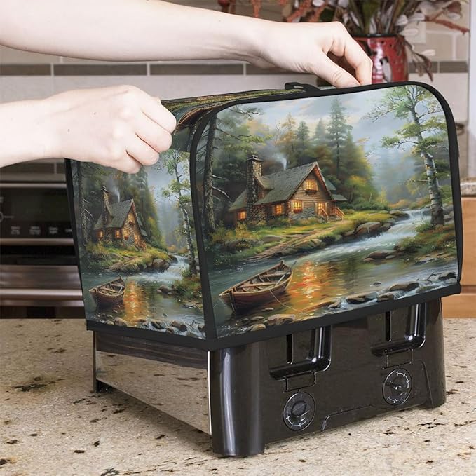 Forest Green Cabin Toaster Cover 2 Slice Dust and Fingerprint Protection Toaster Bread Maker Covers Washable Kitchen Small Appliance Covers for Kitchen Accessories Decor Bakeware Women Gift