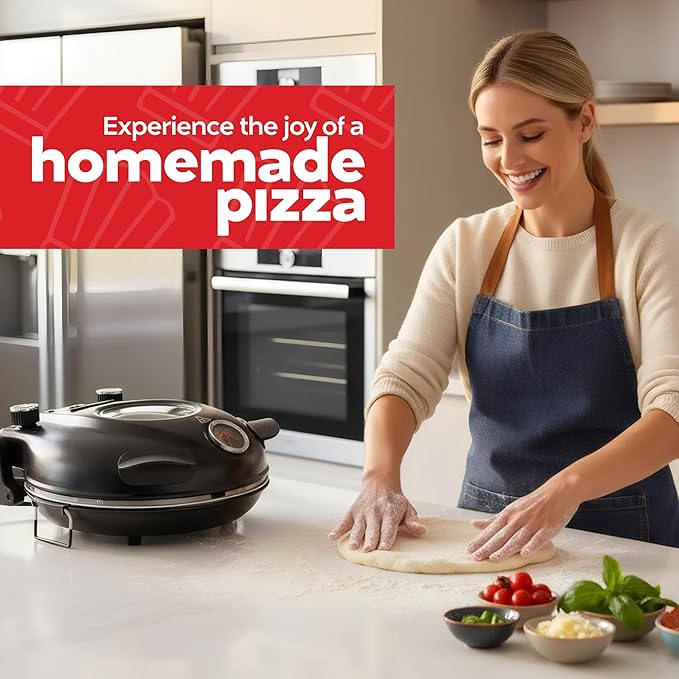 MisterChef Electric Pizza Oven Indoor, 12 Inch Countertop Pizza Oven, Fast Heating Upto 800°F, Pizza Maker with Ceramic Stone, Viewing Window & Dual Temperature Control for Even Cooking