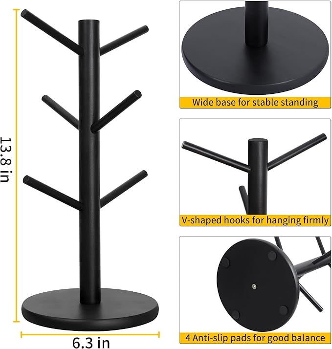 MyLifeUNIT Mug Holder Tree, Coffee Cup Holder with 6 Hooks (Black) | MyLifeUNIT, Mug Holder Tree, Coffee Cup Holder, 6 Hooks, Black