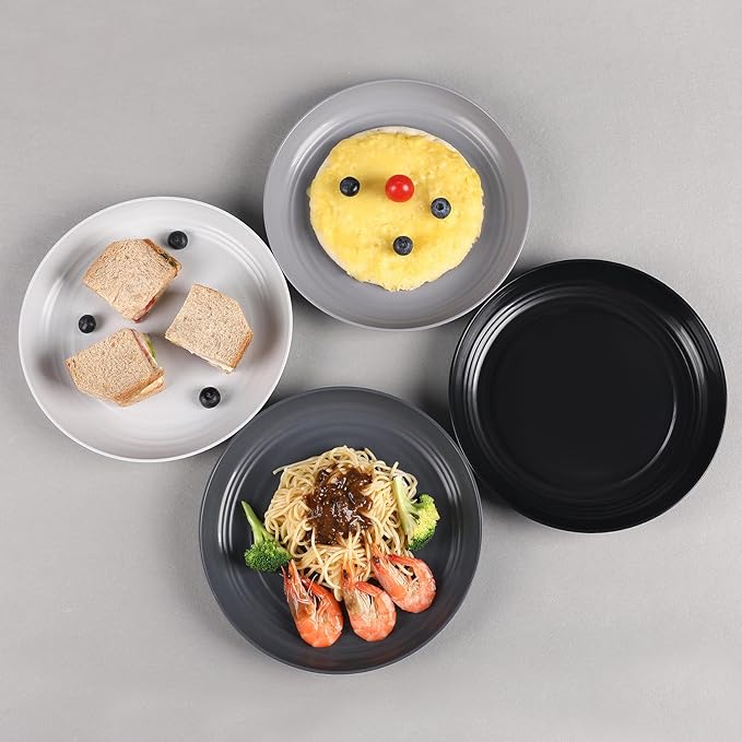 12 Pcs Unbreakable Deep Dinner Plates Set, 10 inch Reusable Plastic Wheat Straw Plates, Microwave and Dishwasher Safe Plate for Kitchen, Lightweight Plate for Dessert, BPA Free, Black