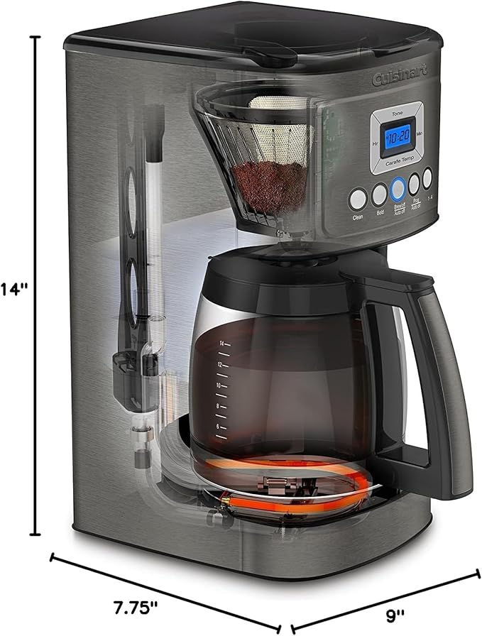 Cuisinart 14-Cup Coffee Maker, Programmable PerfecTemp Glass Carafe Coffee Machine with 1-4 Cup Setting, Brew Strength Control and Pause, Stainless Steel, DCC-3200BKSNAS, Black