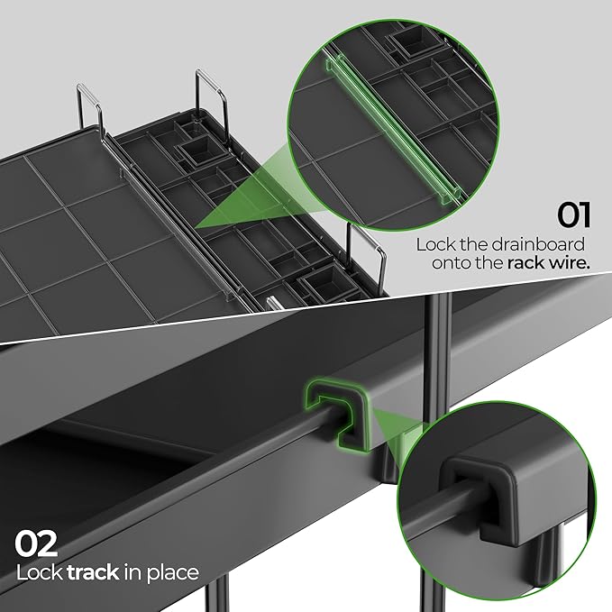 Large Dish Drying Rack, Expandable Dish Rack, Stainless Steel Dish Racks for Kitchen Counter, Multifunctional Dish Drainer with Utensil & Cup Holder, 13.4"-28.7" L x 11.8" W, Black