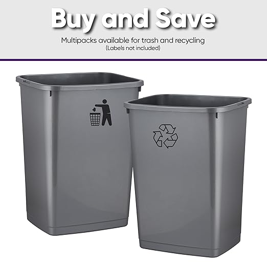 Superio Large Kitchen Trash Can 13 Gallon, 52 Qt Unlidded Waste Bin Only for Kitchen, Garage, Indoor and Outdoor Trash Can, Grey