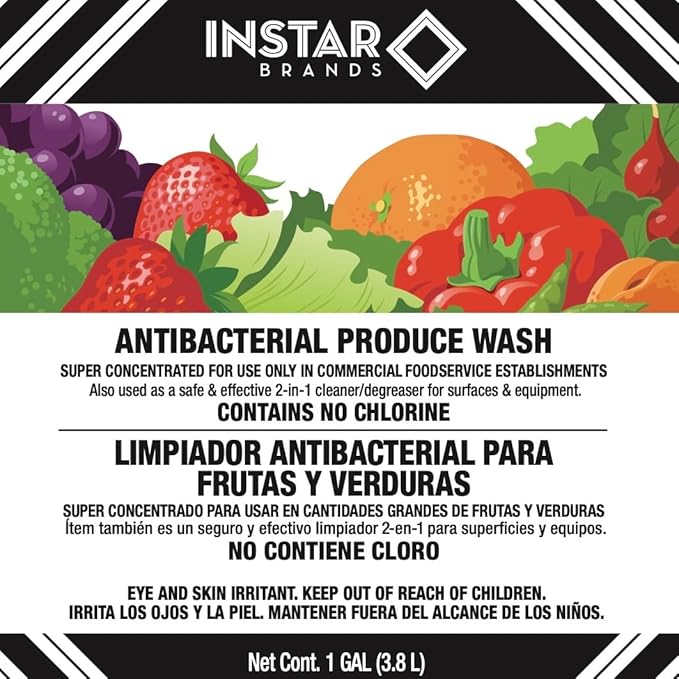 InStar Produce Wash & Cleaner - 1 Gal Liquid Concentrate (128 fl oz / 3.8 L) - 100% Natural - Each Bottle Makes 128 Gallons (450 L) of Liq Solution