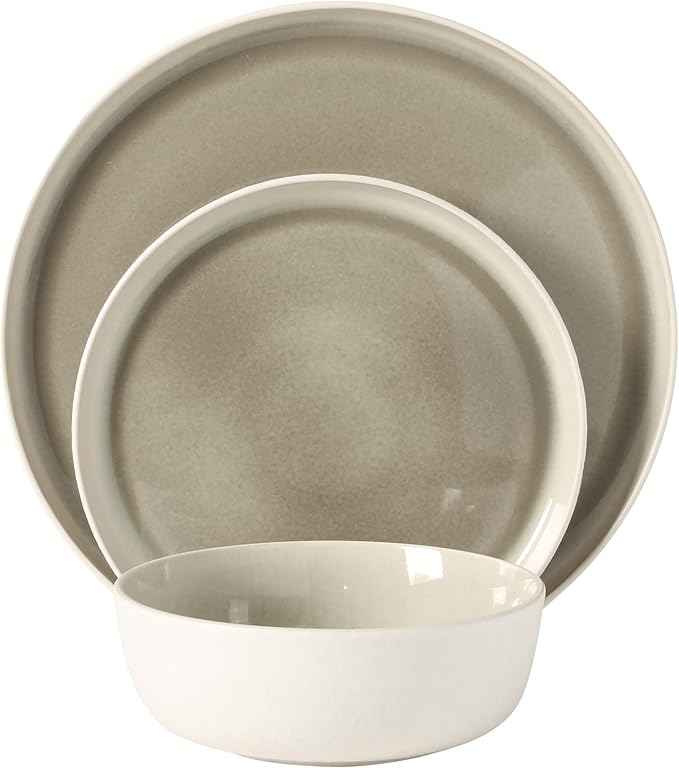 Gibson Elite Tahoe Sunset 12-Piece Reactive Stoneware Dinnerware Set – Matte Exterior & Shiny Interior Plates and Bowls, Durable Everyday Dish Set, Microwave & Dishwasher Safe - Grey