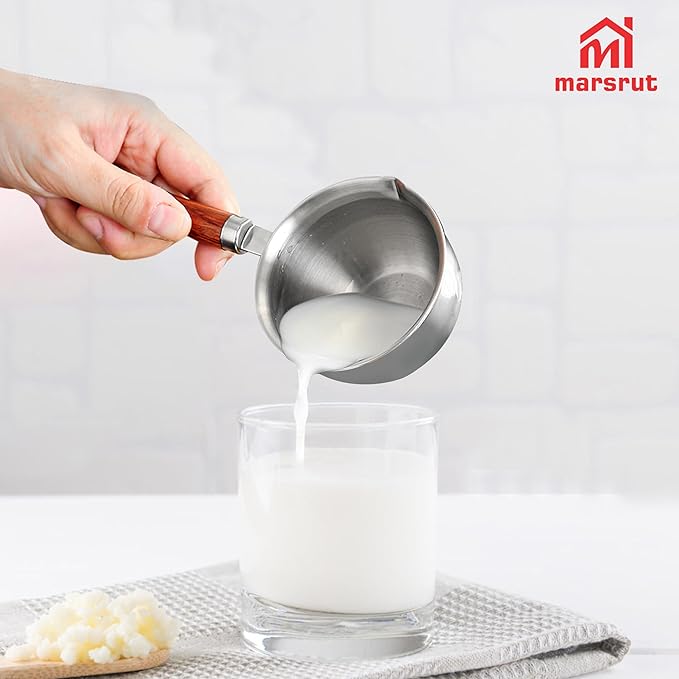 150ml Butter Melting Pot Warmer, Mini Sauce Pan for Soup Milk Coffee Chocolate Tea Gravy Reheating Cooking Boiling, Wooden Handle 304 Stainless Steel Small Tiny Cup for Making Sauces Breakfast Kitchen