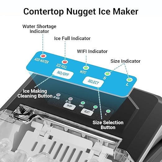 Portable Ice Maker Countertop with WiFi, 9 Cubes Ready in 6 Mins, 28lbs/Day, 2 Sizes of Bullet, Self-Cleaning Ice Machine with Ice Scoop and Basket Home Kitchen Office Bar Party