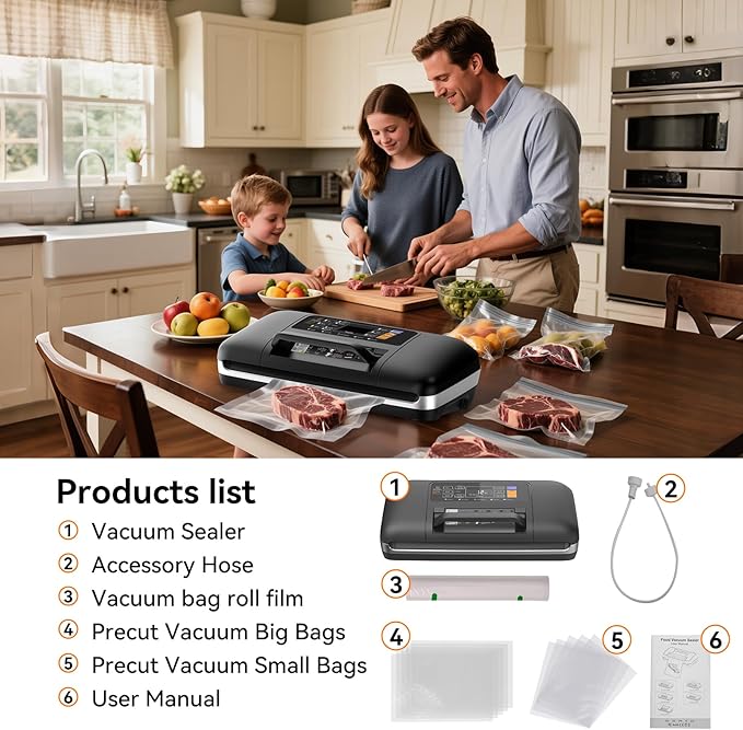 Newise 85Kpa Vacuum Sealer Machine - Kitchen Gifts, 10-in-1 Full Automatic Food Saver with Easy-Lock Handle, Built-in Cutter & Roll Storage for Dry/Moist Foods, Includes Bags & External Hose