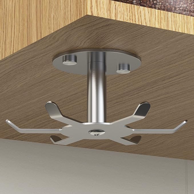 2pcs Under Cabinet Hooks Rotating Kitchen Utensil Holder 304 Stainless Steel Adhesive Utensil Hanging Rack for Kitchen Utensils/Tools/Towel/Knife(2, Brushed Nickel)…