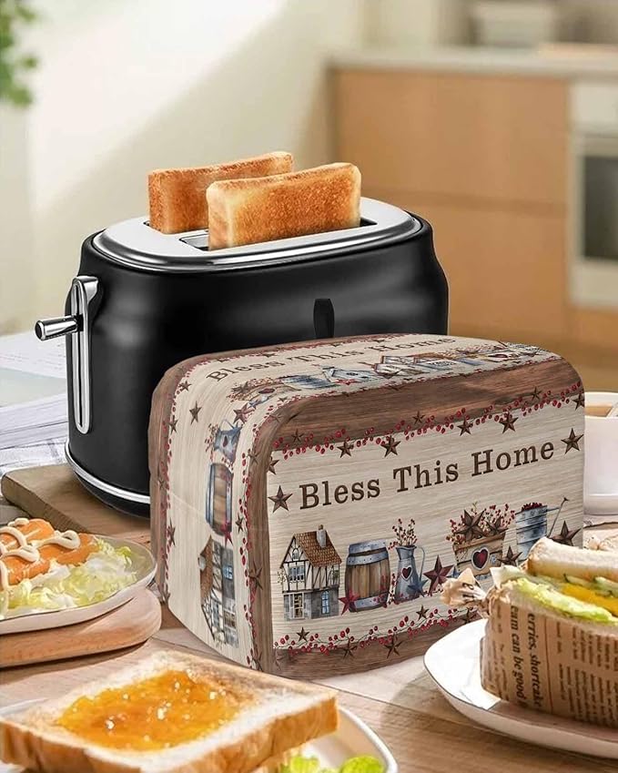 Country Star Toaster Oven Cover - Large Farmhouse Beige Brown Wood Rustic Barn Toaster Cover with Loop, Protects Bread Machine & Dust