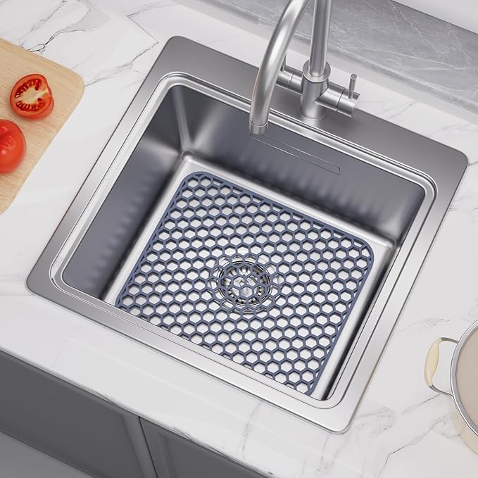 Bestjing Silicone Kitchen Sink Protector Mat 13.7"x 11.7" - Kitchen Sink Grid Accessory, Non-Slip Heat Resistant Grid Dry Mat for Bottom of Porcelain Stainless Steel, Dishwasher Safe