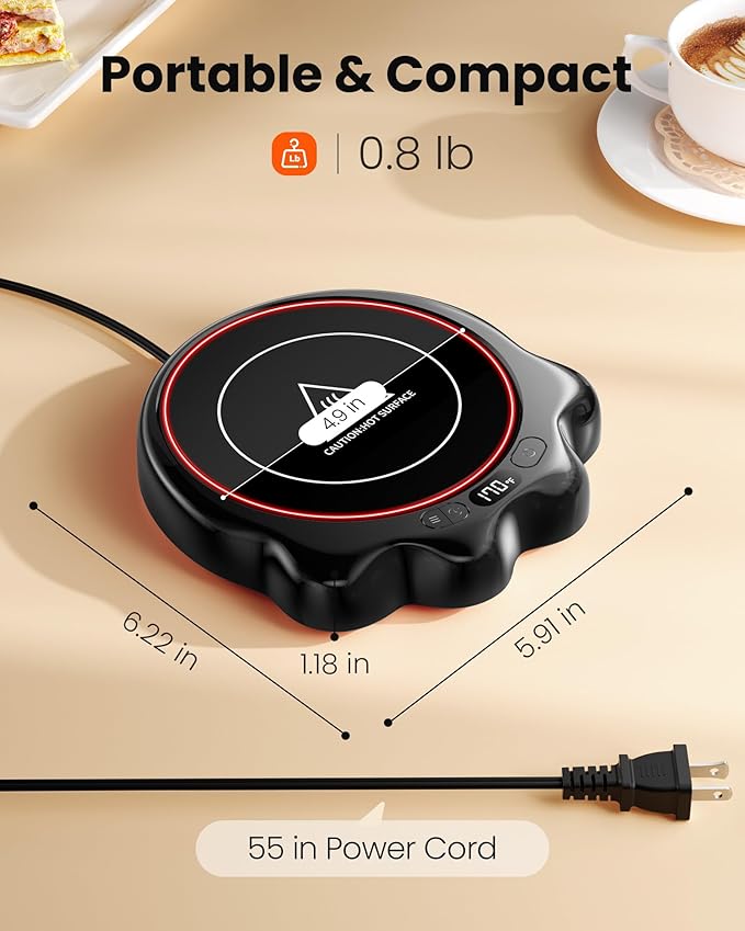 Gaiatop Mug Warmer, 50W Cute Cat Paw Cup Warmers, 3 Temp Settings, 2-10H Auto Shut Off, Coffee Accessories Keep Beverage Hot for Desk and Home, Heated Plate Stocking Stuffers for Tea Candle Black