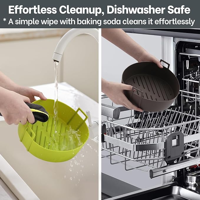 Air Fryer Silicone Liners 4QT For Ninja AF101, 2 Pack BPA Free Platinum Air Fryer Basket Liners with Handle, Round Reusable Liner Ninja Fryer Accessories, Upgrade