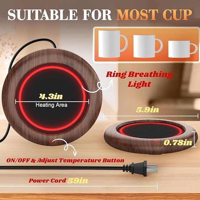 Coffee Mug Warmer, 40W Coffee Cup Warmer for Desk with 3 Temp Settings, Auto Shut Off, Mug Warmer for Home & Office, Smart Electric Beverage Warmer for Heating Coffee, Tea, Water, Milk and Coco