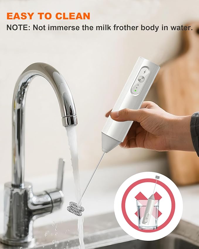 3-Speed Rechargeable Milk Frother with Cover, Dual Coil Whisk Coffee Frother Handheld - Portable Hand Frother Wand for Coffee Matcha Cappuccino & Hot Chocolate, Kitchen Gift, White