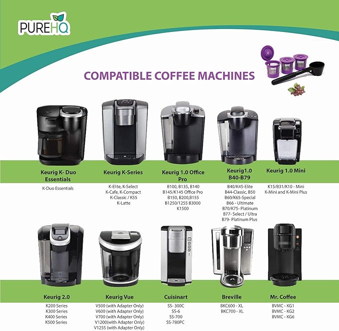 Reusable K Cups for Keurig K-Mini, K Mini Plus, K-Express and K Iced with Adapter by PureHQ - Keurig Mini Plus Refillable Kcups for Mini Keurig (3 Refillable Coffee Pods + Adapter)