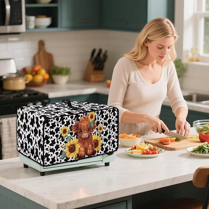 Countertop Convection Oven Cover Dust Protection Air Fryer Toaster Oven Covers for Home Kitchen Decorations 14.5 x 18.5 x 9 Inches, S, Sunflower Highland Cow Print