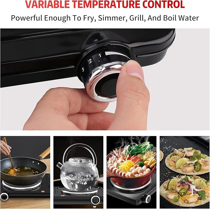 Hot Plate for Cooking, Vayepro 1800W Portable Electric Stove,Double Electric Burner for Cooking,UL listed,Cooktop for Dorm Office Home Camp, Compatible with All Cookware