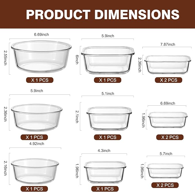 Liuruiyu 12 Pack Glass Food Storage Containers with Lids, Meal Prep Containers, Airtight Bento Boxes with Leak Proof Locking for Microwave, Oven, Freezer and Dishwasher, BPA Free
