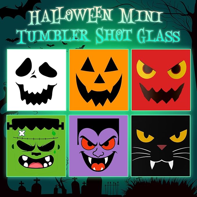 6 Pack 3 oz Halloween Shot Glasses Mini Tumblers with Straw and Lid,Pumpkin Ghost Vampire Devil Halloween Party Spooky Shot Cups Stainless Steel Vacuum Insulated Mini Cups for Cocktail Party