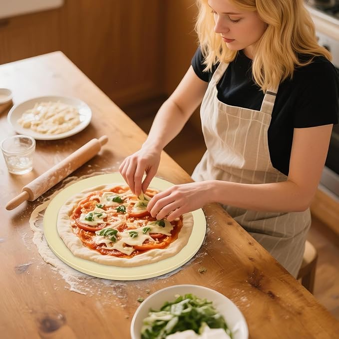 Round Pizza Stone for Grill and Oven- 15 inch Baking Stone Heavy-Duty Cordierite Pizza Stone for Bread, Cookies, Heat Proof BBQ Grilling Cooking Stone for Making Crisp Crust Pizza (Beige)