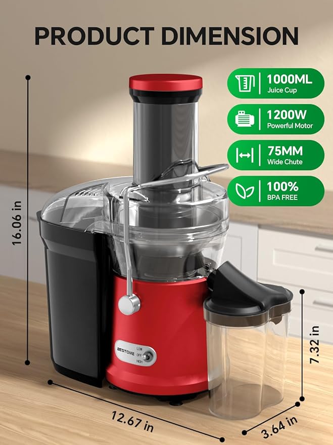 Juicer Machine, 1200W Juicer with 3" Feed Chute for Whole Fruits and Veg, Dual Speeds Centrifugal Juice Extractor, High Juice Yield, Full Copper Motor, Easy to Clean, BPA Free