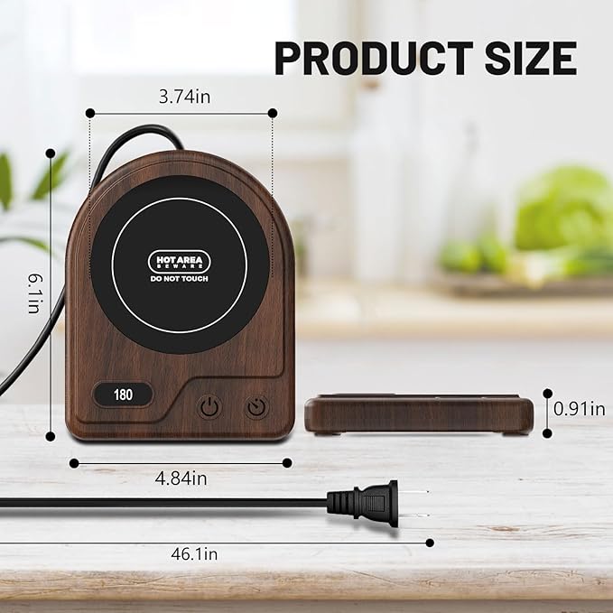 Mug Warmer, Coffee Mug Warmer with 3 Adjustable Temperature Settings, Coffee Warmer 2-12 Auto Shutoff, Digital Display Coffee Cup Warmer for Desk, Wood Grain Texture Mug Warmer for Desk Gift Choice