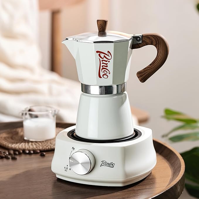 Bincoo Espresso Maker Stovetop, Moka Pot 6-Cups, Espresso Pot Classic Italian Coffee Maker,Single Safety Valve (Black, 6 Cup)