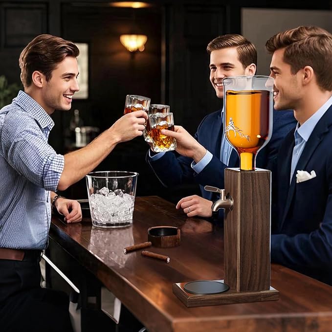 Ash Wood Whiskey Liquor Dispenser for Home Bar,Leakproof Alcohol Dispenser for Bourbon/Scotch,Includes Liquor Bottle Pour Spouts,Ideal Whiskey Gifts for Men (Father's Day,Birthday) Man Cave