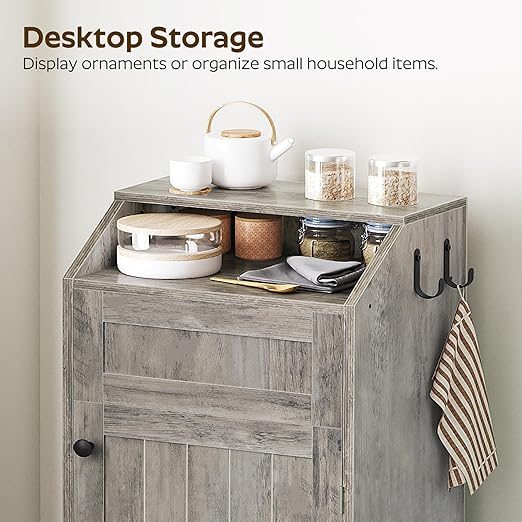YATINEY Trash Cabinet, Freestanding Trash Can Cabinet, Wooden Recycling with Flip Door, 10 Gallon Hidden Kitchen Garbage Can for Kitchen, Living Room, Grey WB01BG