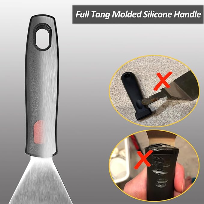 Stainless Steel Spatula Set with Heat Resistant Silicone Handle, VOVOLY Metal Spatulas For Kitchen Use, Thickened Smash Burger Spatula, Fish Flipper, Bench Scraper
