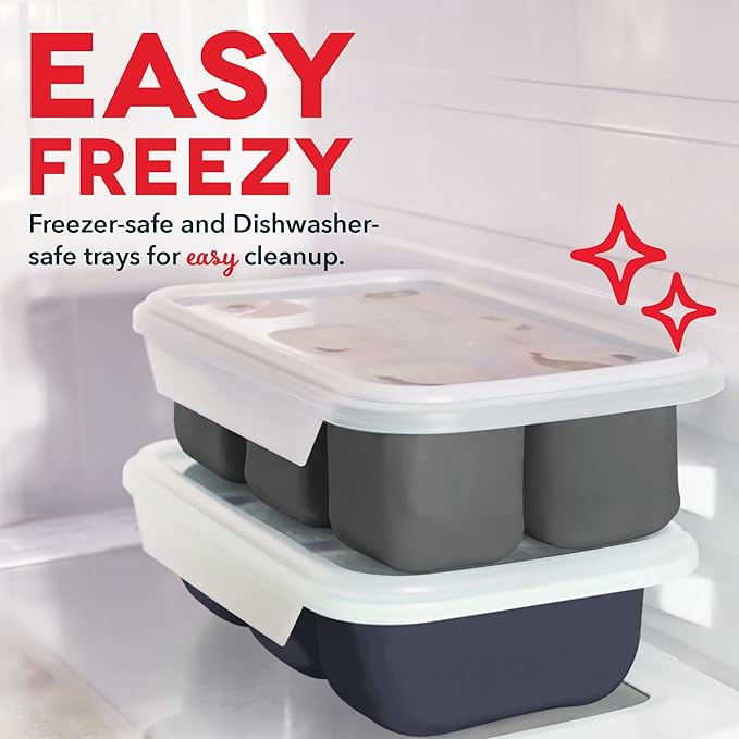 DASH Perfect Portion Silicone Freezer Trays for Ice Cubes, Soups, Sauces and More, 2 pack - Cool Grey & Midnight Navy