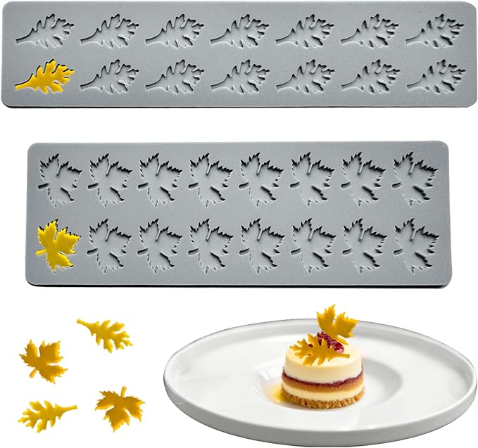 2PCS Maple & Oak Leaves Mould,Tuile Molds Silicone Baking Mold,Fondant Chocolate Molds Set with Silicone Leaf Mold and 3D Maple Candy Lace Silicone Molds for Making Sugar Craft,Cupcakes