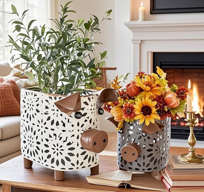 Farmhouse Metal Small Storage Basket Set For Kitchen or Bathroom Pig Decor, 2 Count Stackable Small Basket with Handle