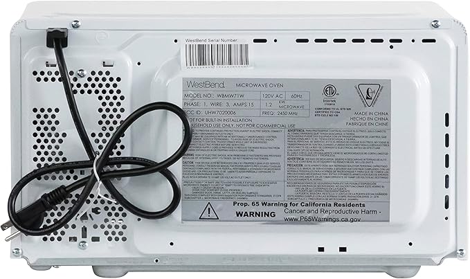 West Bend 0.7 Cu. Ft. Countertop Microwave Oven, 700W with 6 Pre-Programmed Cooking Settings, Speed Defrost, Electronic Control Panel, Rotating Glass Turntable, Add 30 Seconds Button, White