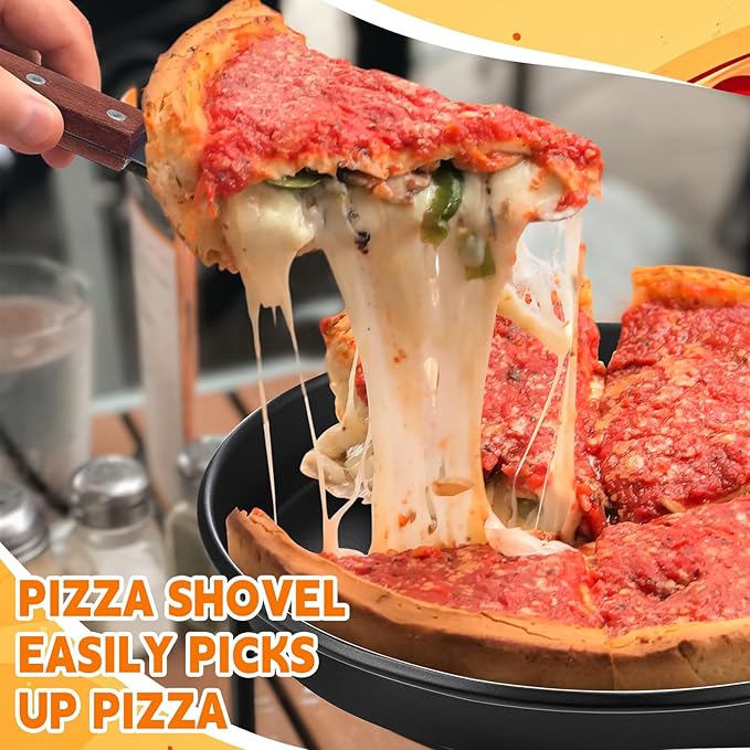 Reallnaive 3 Pcs Round 12 Inch Deep Pizza Pan Baking Tray Include 1 Non-stick Cake Mold, 1 Square Shovel, 1 Tray Clip, Pizza Dish Baking Sheet for Oven
