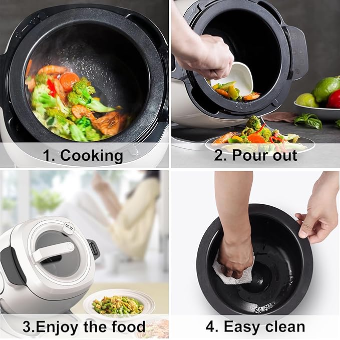 1000w Automatic Cooking Machine, 5.45 Quart 360° Rotation Pot Commercial Auto Stir Fry Machine for Cooking & Stewing, Rice Cooker, Multifunctional Choose with Smart Touch